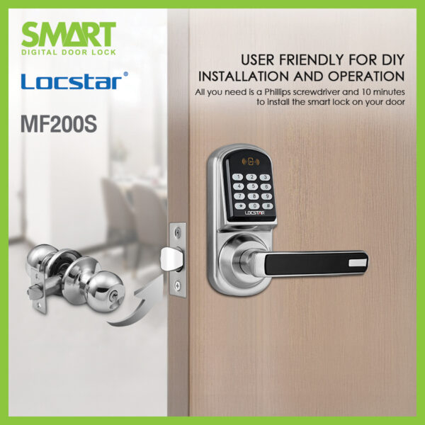Smart Digital Lock รุ่น MF200S กลอนดิจิตอล เปลี่ยนแทนลูกบิด รหัส การ์ด - Image 5