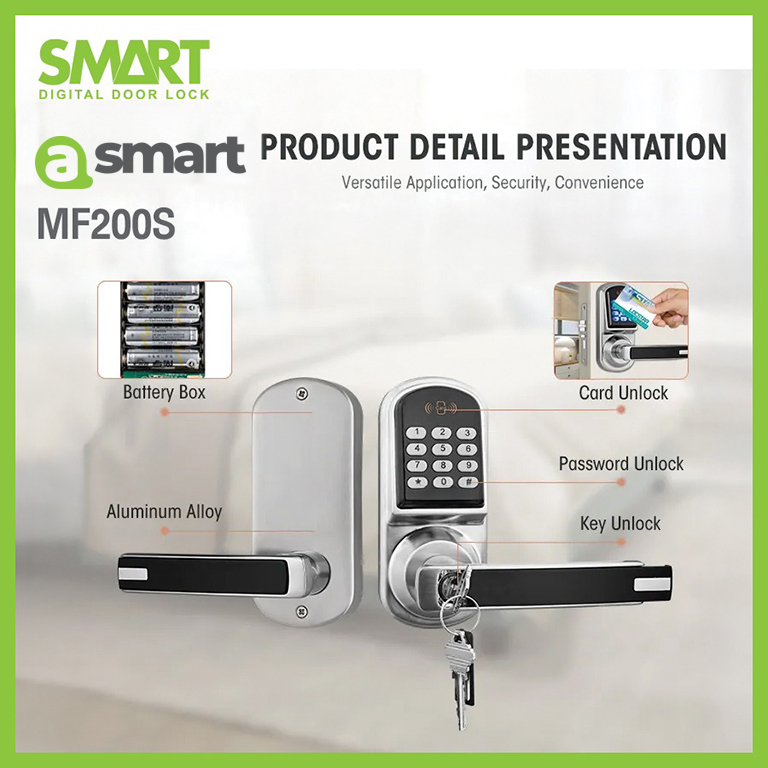 Smart Digital Lock รุ่น MF200S กลอนดิจิตอล เปลี่ยนแทนลูกบิด รหัส การ์ด - Image 4