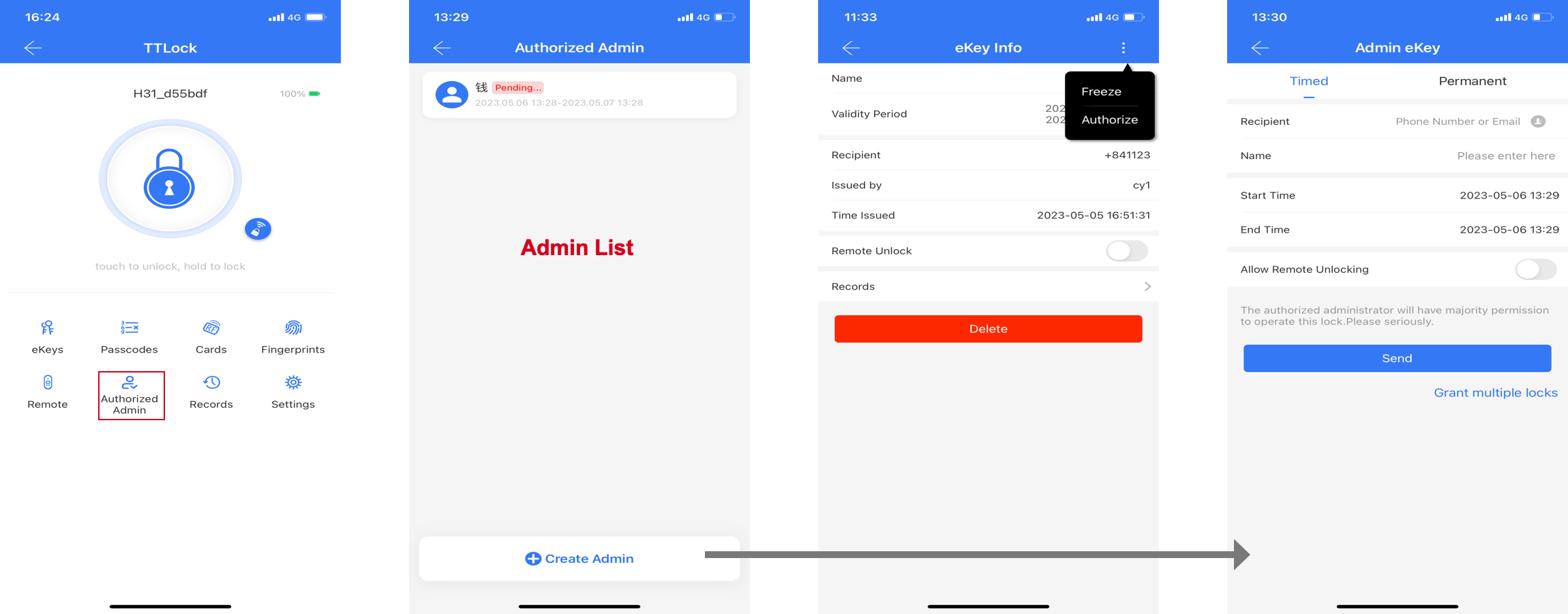 รายการผู้ดูแลและขั้นตอนสร้าง Authorized Administrator ในแอป TTLock