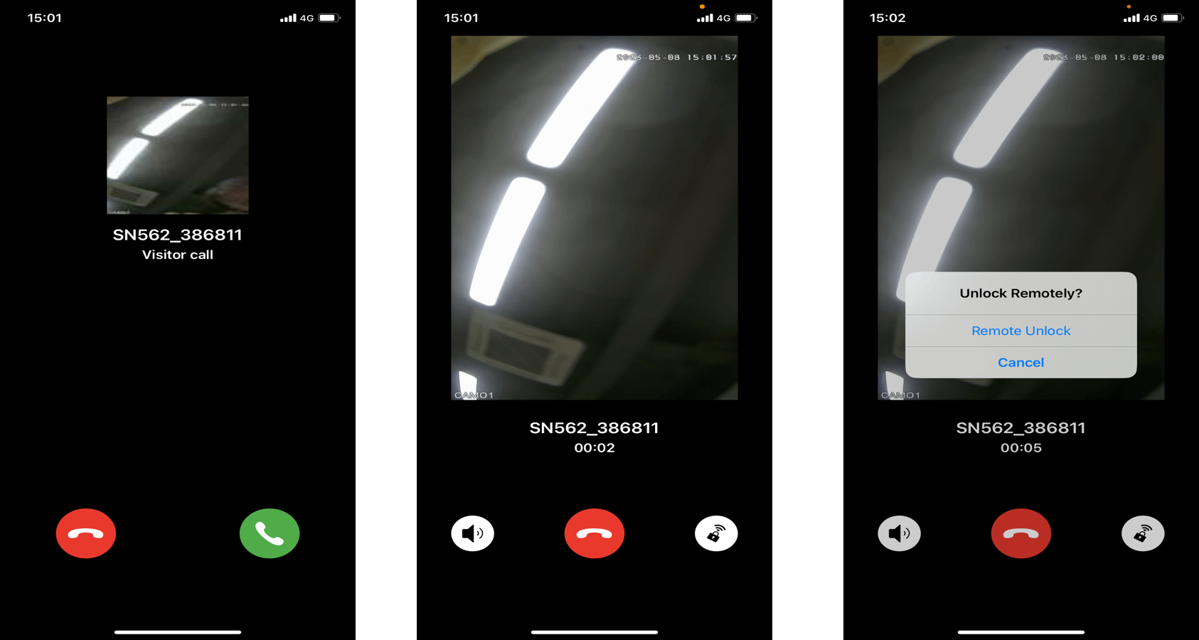 หน้ารับสายผู้มาเยือนและปุ่มปลดล็อกของ Visual Intercom Lock ใน TTLock