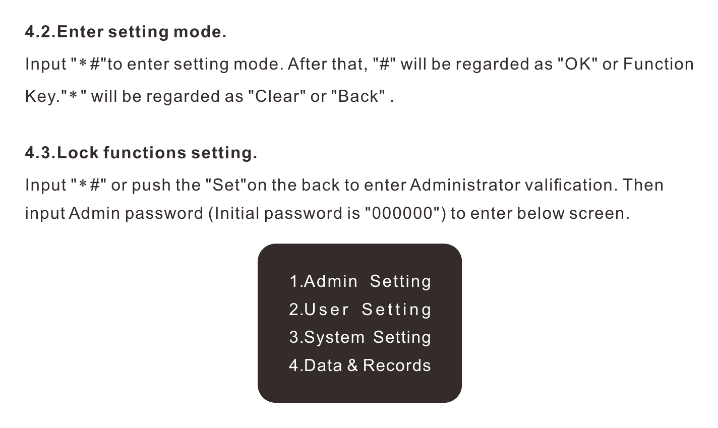 ภาพหน้าจอเมนูหลักของกลอน แสดง Admin Setting, User Setting, System Setting และ Data and Records